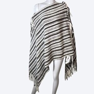 Southwest Striped Blanket Poncho Shawl Fringe OS Hippie Boho Heavy Festival